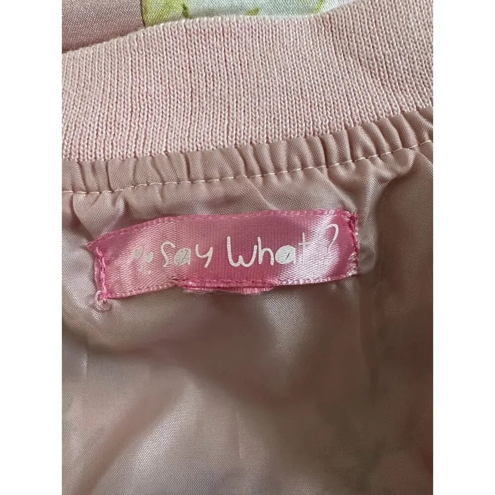 Say What Pink Satin Floral Bomber Jacket Girls size Large 14/16